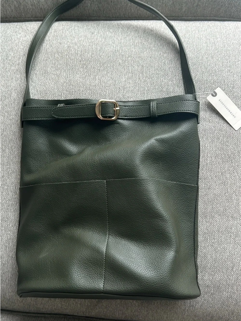 Anthropologie Dark Green Leather Shoulder Bag with Buckle